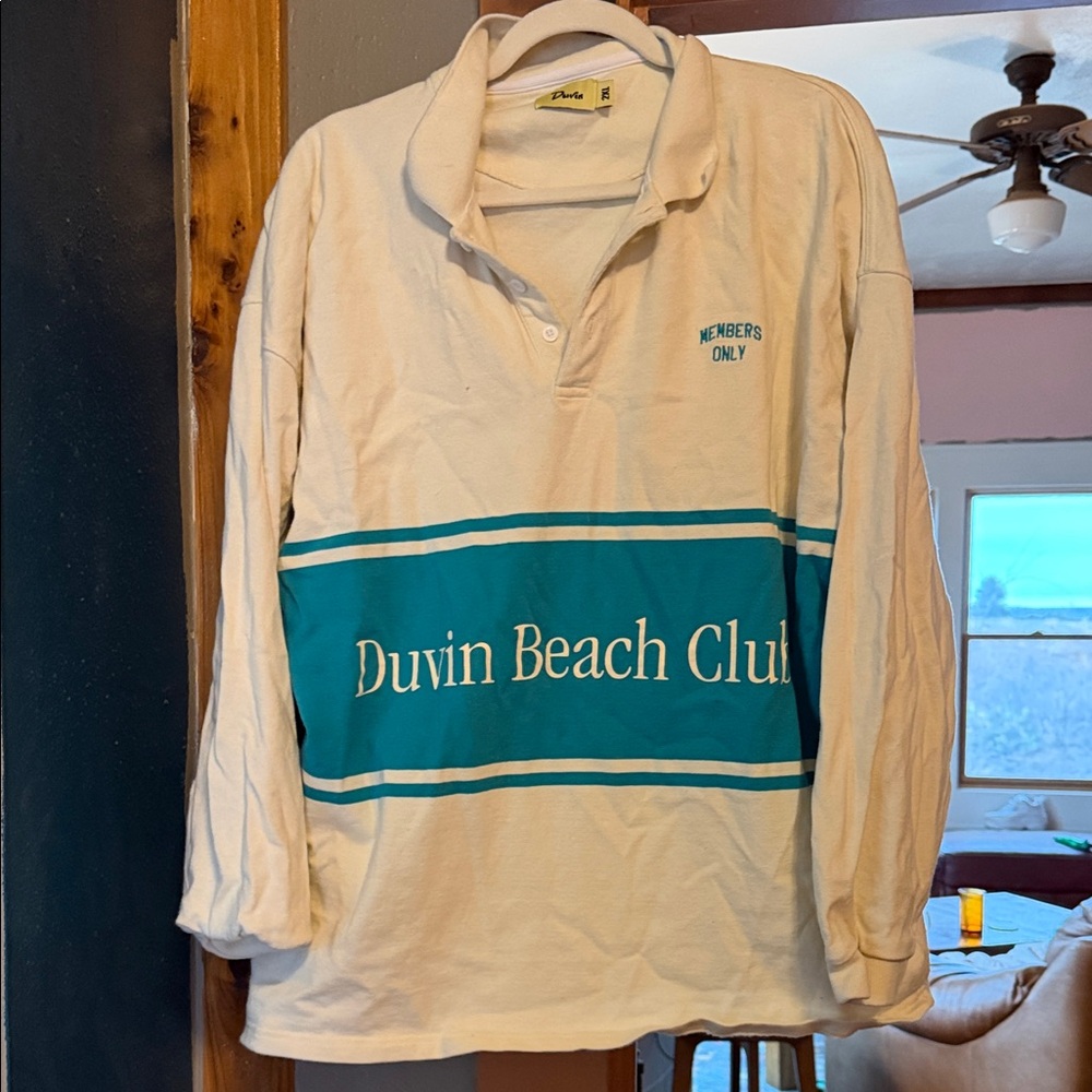 Duvin Beach Club Cream and Teal Long Sleeve Tee